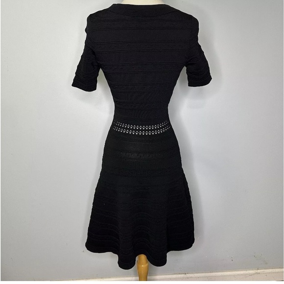 Sandro Black Stretch Knit Pullover Fit & Flare Short Sleeve Sweater Dress Size 1 - Picture 3 of 14